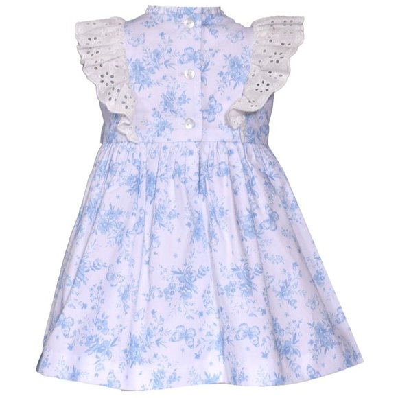 Bonnie Jean Girls 3M-6X Blue Toile Embroidered Smocked Panel Dress - Picture 3 of 5